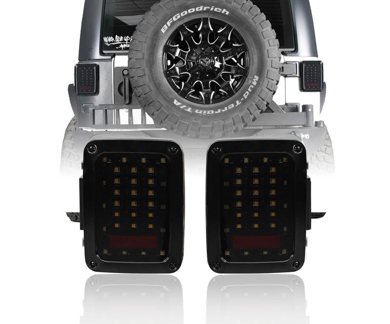 V8 GOD JK Wrangler Smoke Tail Lights Assembly w/Brake Light & Turn Signal Reverse Lamp for 2007-2018 Jeep Wrangler JK & Unlimited - Image 1